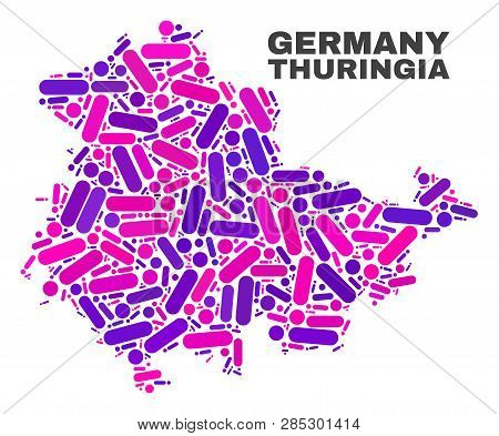 Mosaic Thuringia Land Map Isolated On A White Background. Vector Geographic Abstraction In Pink And 