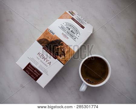 GOMEL, BELARUS - FEBRUARY 10, 2019: Coffe Caffe Corsini. Caffe Corsini was founded in 1950 in Arezzo, by Corsino Corsini. 