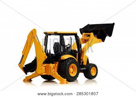 backhoe tractor toy, isolated on white