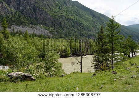Mountain Landscape By The River Chuya, Altai Republic, Siberia, Russia