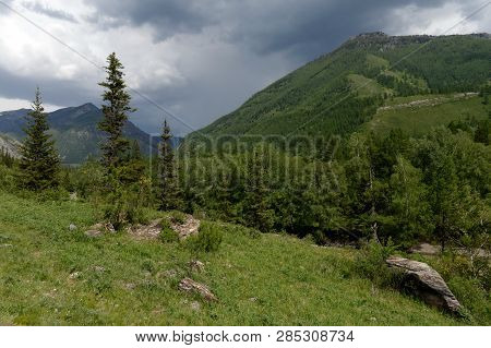 Mountain Landscape By The River Chuya, Altai Republic, Siberia, Russia