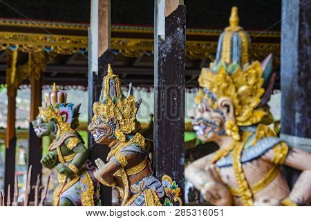 Statues At The Gunung Kawi Sebatu Temple, Ubud, Bali, Indonesia. The Temple Complex Is Located Withi