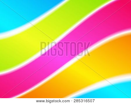 Striped Blurred Gradient Vector Template Business Card  Or Frame With Colorful Wavy Stripes,  Vector