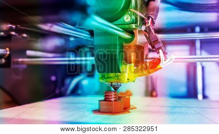 Printing 3D printer object plastic. Plastic Wire Film, Modern technology. 