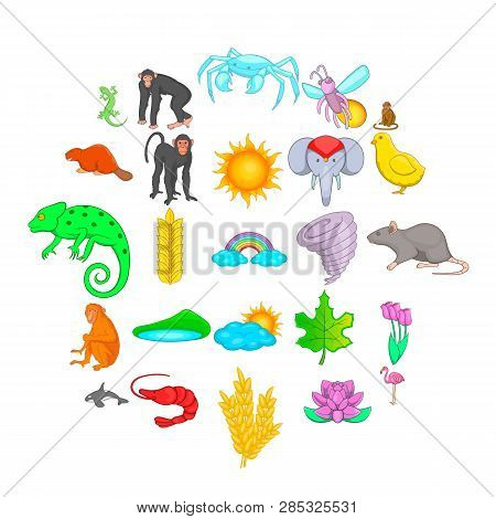 Exotic Beast Icons Set. Cartoon Set Of 25 Exotic Beast Vector Icons For Web Isolated On White Backgr