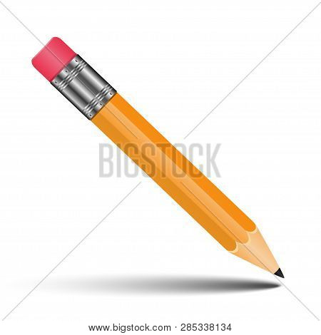 Real Pencil With Shadow On White Background