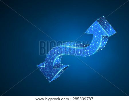 Crossroad Direction Two Ways Arrows Abstract Wireframe Digital 3d Illustration. Low Poly Crossway Ch