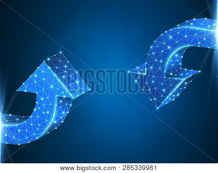 Crossroad Direction Two Ways Arrows Abstract Wireframe Digital 3d Illustration. Low Poly Crossway Ch