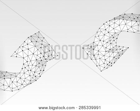 Crossroad Direction Two Ways Arrows Abstract Wireframe Digital 3d Illustration. Low Poly Crossway Ch
