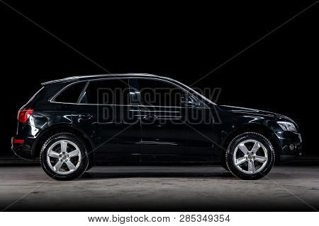 Novosibirsk, Russia - February 19, 2019: Audi Q5, Side View. Photography Of A Modern Car  On A Parki