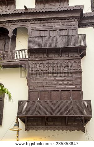 Old City In Jeddah Saudi Arabia Known As Historical Jeddah. Old And Heritage Windows And Doors In Je