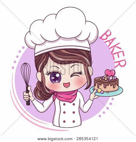 Illustration Of Kawaii Cartoon Character Female Baker