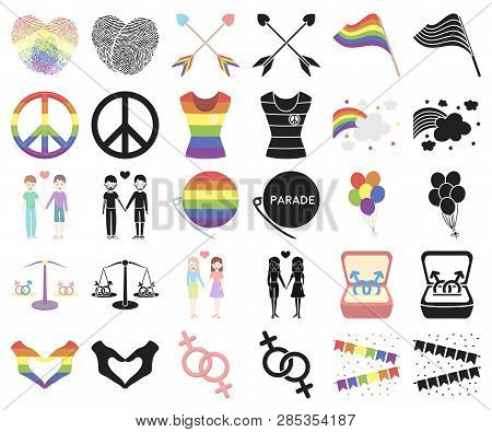 Gay And Lesbian Cartoon, Black Icons In Set Collection For Design.sexual Minority And Attributes Vec