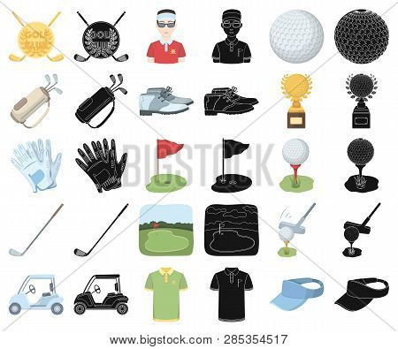 Golf And Attributes Cartoon, Black Icons In Set Collection For Design.golf Club And Equipment Vector