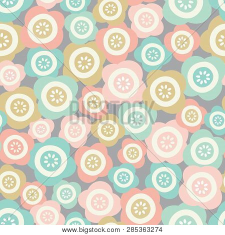 Vector Pretty Pastel Floral Tossed Seamless Repeat Pattern Background.
