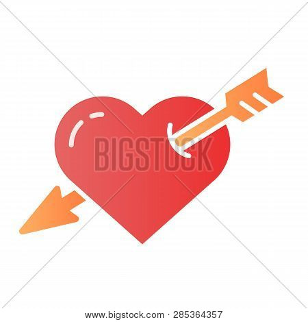 Heart Pierced With Arrow Flat Icon. Love Color Icons In Trendy Flat Style. Valentine Heart Gradient 
