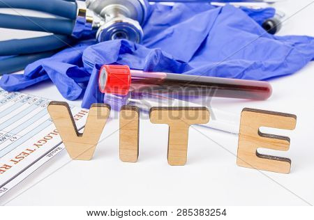 Vit E Vitamin E Acronym Or Abbreviation Diagnostics Or Medical Laboratory Test Photo Concept. Word V