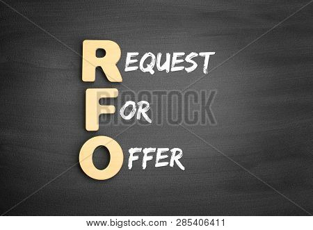 Wooden Alphabets Building The Word Rfo - Request For Offer Acronym On Blackboard