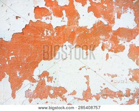 Red And White Old Grunge Cracked Vintage Concrete And Cement Mold Texture Wall Or Floor Weathered Ba
