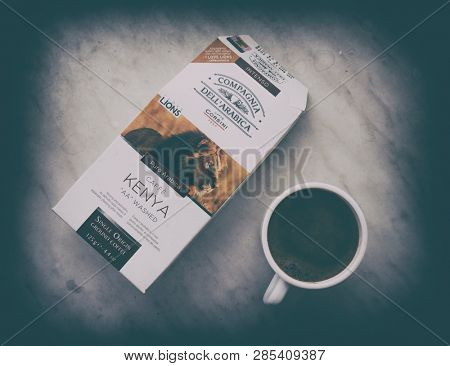 GOMEL, BELARUS - FEBRUARY 10, 2019: Coffe Caffe Corsini. Caffe Corsini was founded in 1950 in Arezzo, by Corsino Corsini. 