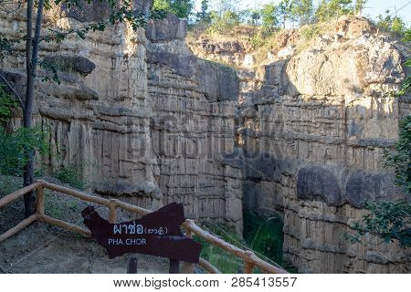 Pha Chor (canyon), In National Park, Chiang Mai Province, Thailand - November 2018 : Post In Thai, C