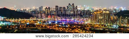 Night Panorama Of New Taipei City At Xindian District, Taiwan