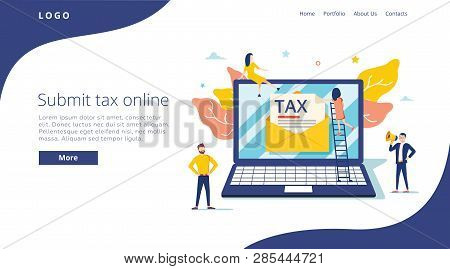 People Submit Tax By Online Vector Illustration Concept, Online Tax Payment And Report, Can Use For,