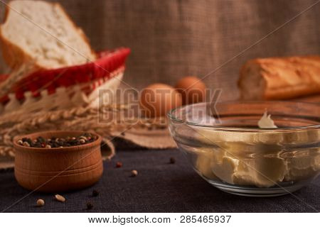 Breads And Butter Concept Of Teasty Home Food Close Up On Table