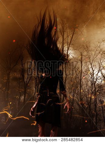 3d Illustration Of Ghost Woman In The Woods,scary Background Mixed Media