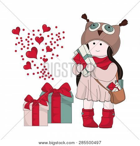 Christmas Gifts Tilda Doll Merry Christmas And New Year Cartoon Vector Illustration Set For Print, F