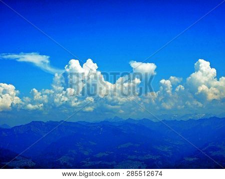 The Amazing Clouds Over The Alps Mountain Range Over The River Rhein Valley And Alpstein Region - Ca