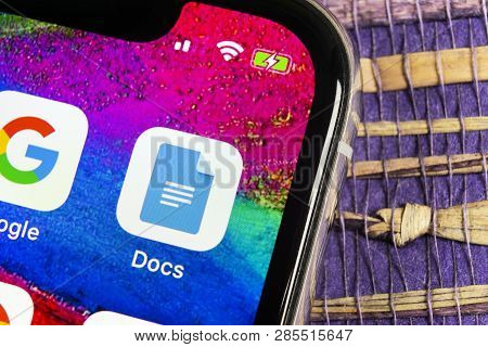 Sankt-petersburg, Russia, February 17, 2019: Google Docs Icon On Apple Iphone X Smartphone Screen Cl