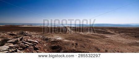 Panorama View To Aral Sea From The Rim Of Plateau Ustyurt Near Duana Cape , Karakalpakstan, Uzbekist