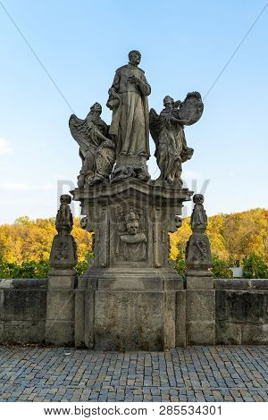 Statue With A Religious Story On A Pedestrian Street (terrace) Barborska. Kutna Hora. Czech Republic