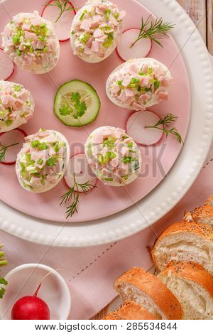 Deviled Eggs, Stuffed Eggs Filled With A Paste Made From Smoked Ham, Mayonnaise, Egg Yolks And Fresh
