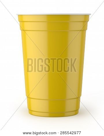 3d Rendered Yellow And White 16oz 455ml American Plastic Party Cup.
