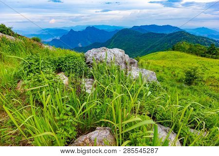 Landscape Scene From The Peak Of Mountain And Mist At Phu Chi Fa Close To Chiang Rai, Thailand