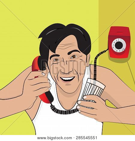 Vector Illustration With A Man Talking On The Phone. Retro Style.