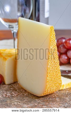 French Yellow Cheeses, Pur Brebis Sheep Melk Cheese Fron Pyrenees And Saint Paulin Creamy, Mild, Sem
