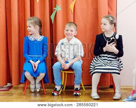 Gomel, Belarus - February 22, 2019: Matinee In Kindergarten Dedicated To The Day Of The Soviet Army.