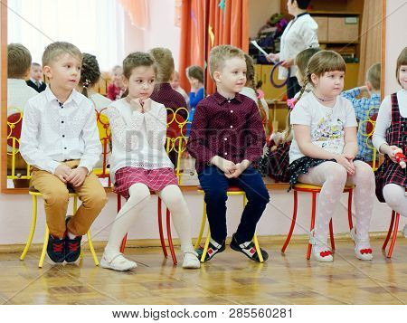 Gomel, Belarus - February 22, 2019: Matinee In Kindergarten Dedicated To The Day Of The Soviet Army.