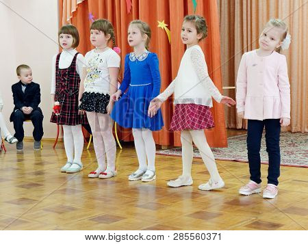 Gomel, Belarus - February 22, 2019: Matinee In Kindergarten Dedicated To The Day Of The Soviet Army.