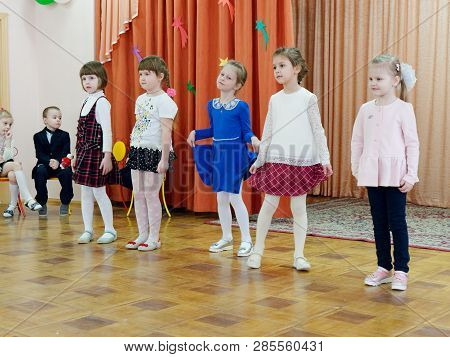 Gomel, Belarus - February 22, 2019: Matinee In Kindergarten Dedicated To The Day Of The Soviet Army.