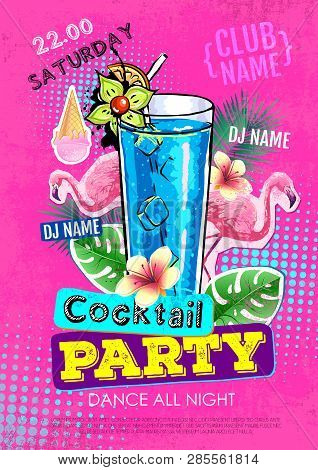 Summer Cocktail Party Disco Poster Design. Zine Cutlure Style