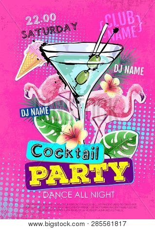 Summer Cocktail Party Disco Poster Design. Zine Cutlure Style