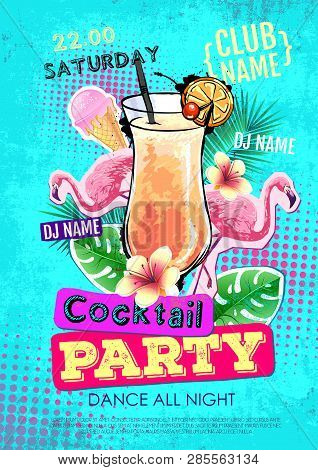 Summer Cocktail Party Disco Poster Design. Zine Cutlure Style