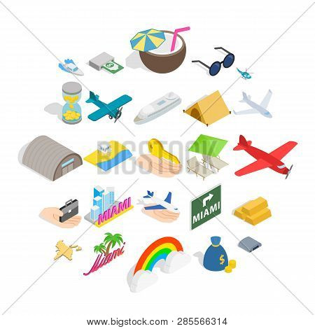 Aeronautic Icons Set. Isometric Set Of 25 Aeronautic Vector Icons For Web Isolated On White Backgrou
