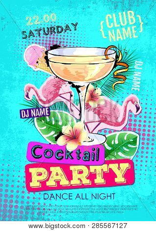Summer Cocktail Party Disco Poster Design. Zine Cutlure Style