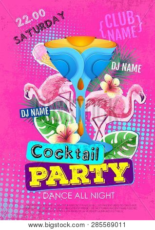 Summer Cocktail Party Disco Poster Design. Zine Cutlure Style