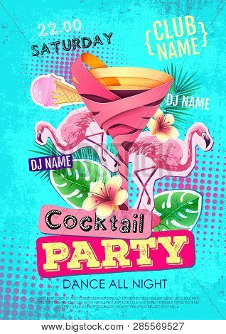 Summer Cocktail Party Disco Poster Design. Zine Cutlure Style